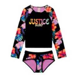 JUSTICE - Ropa de Baño Niña Justice Surf Negro con Flores Manga Larga