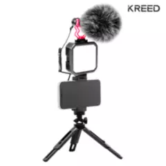 KREED - Kit Vlogging PRO Micrófono Luz LED Soporte de Celular y Trípode