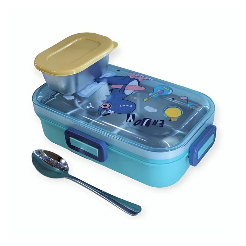 Lonchera Lunch Box De 2 Divisiones De Acero Inoxidable Con Cubierto Generico 1695