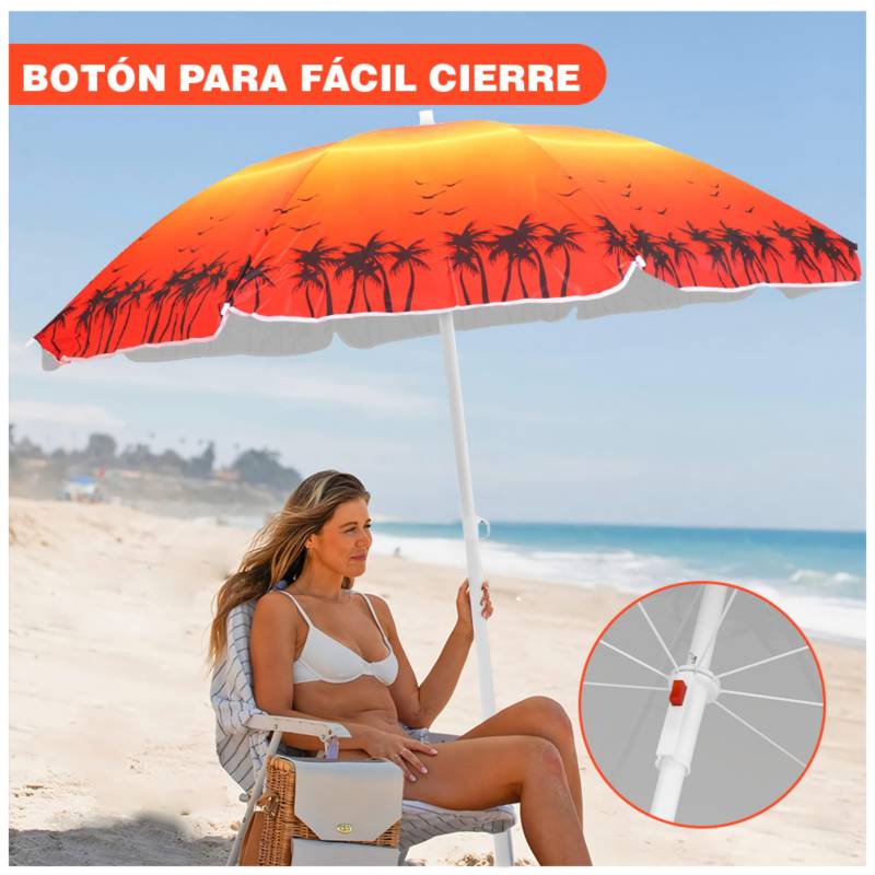 Sombrilla de Playa Grande para Sol 175cm Naranja Y83 KELLER