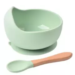 GENERICO - Bowl de Silicona para bebe con cucharita - Menta - PBA FREE
