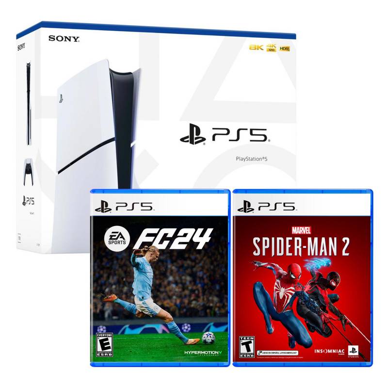 SONY - Consola Ps5 Slim Con Lector De Discos + Spider Man 2 + Ea Sport Fc 24