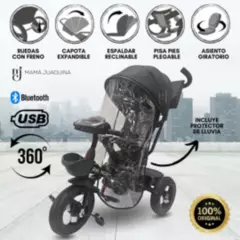 BABY - Triciclo Con Protector de Lluvia «DIFENSORE» Musical Black