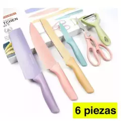 GENERICO - Set de Cuchillos de 6 Piezas de Colores Pasteles Cuchillo para Cocina