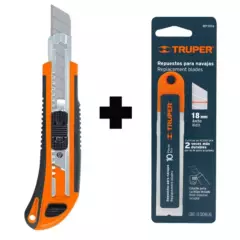 TRUPER - Cutter 18MM Alma Metálica + Repuesto 10 cuchillas , TRUPER