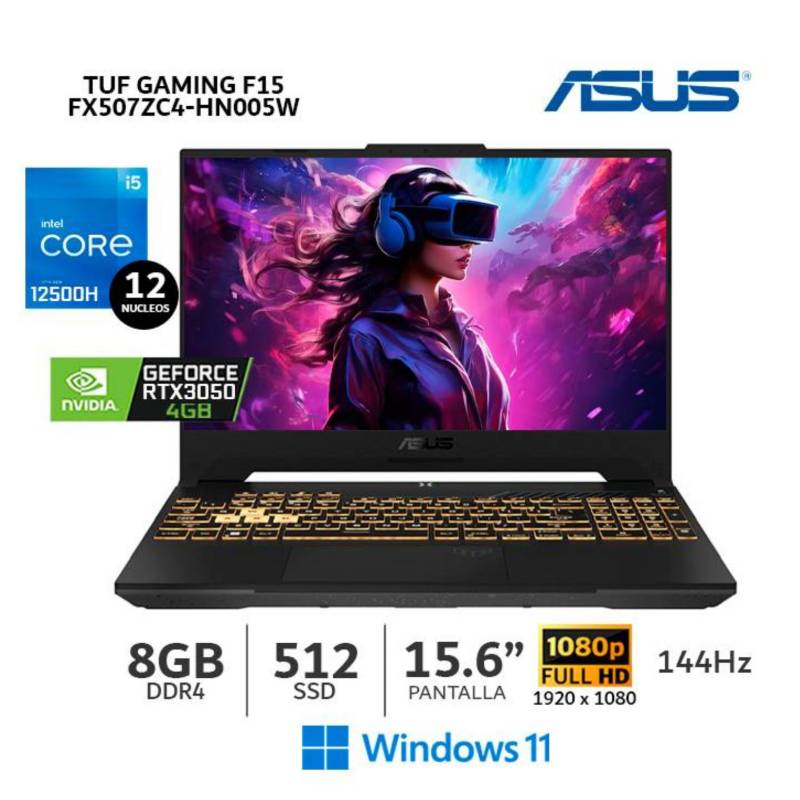 ASUS - Laptop Gamer Asus  FX507ZC4-HN005 Intel® Corei5-12500H 8GB-512GB SSD RTX3050 4GB 15.6 FULL HD