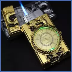 GENERICO - Encendedor con reloj a gas butano  con  luces color golden