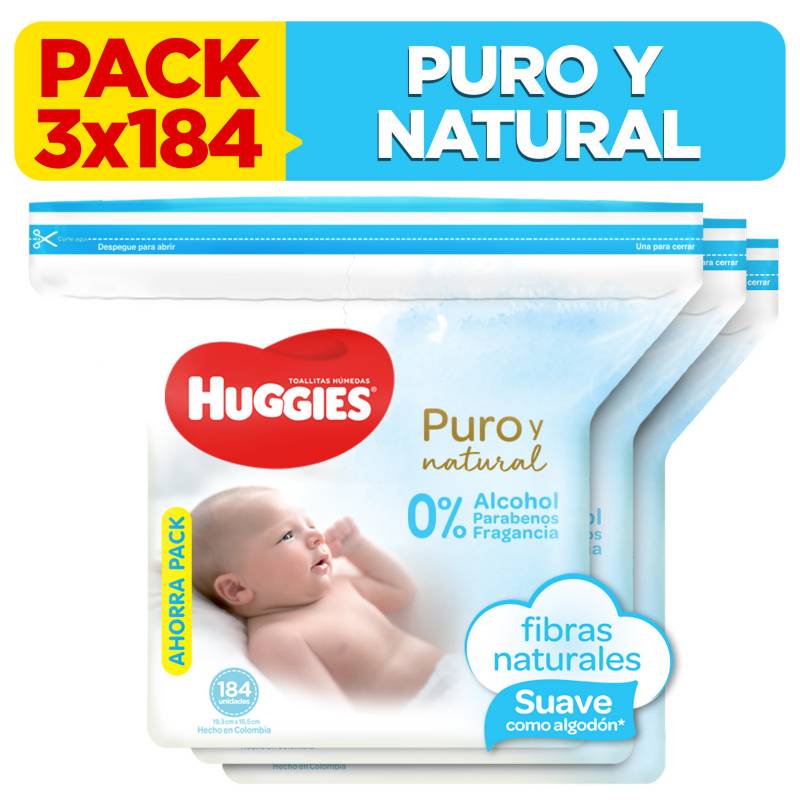 HUGGIES - Pack Toallitas Húmedas Puro y Natural 3x184