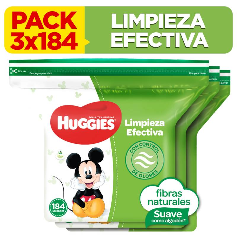 HUGGIES - Pack Toallitas Húmedas Limpieza Efectiva 3x184