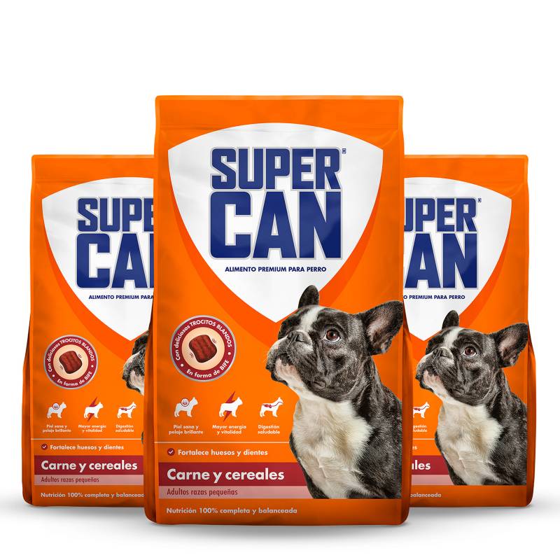 SUPERCAN - Pack x 3 Supercan Adulto Carne y Cereales Razas Pequeñas 3Kg