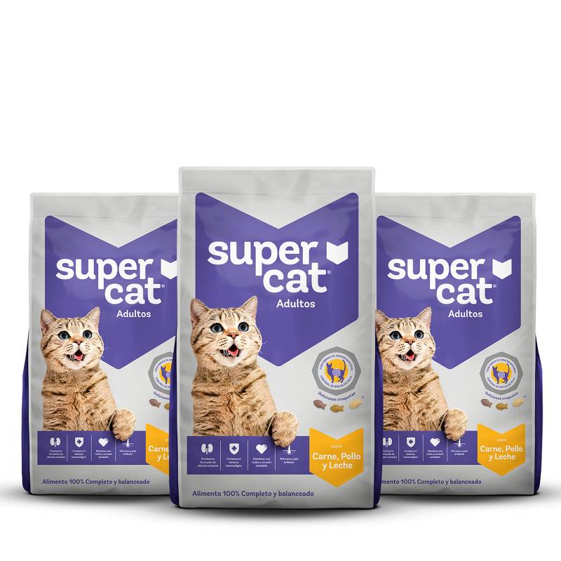 SUPERCAT - Pack x 3 Supercat Adultos Carne Pollo y Leche 1Kg