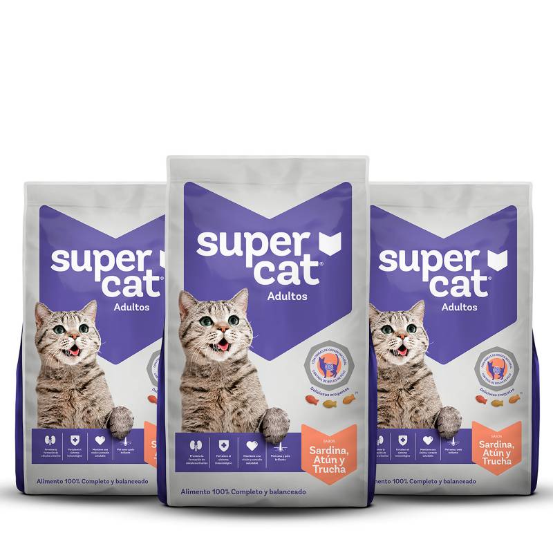 SUPERCAT - Pack x 3 Supercat Adultos Sardina, Atún y Trucha 1Kg