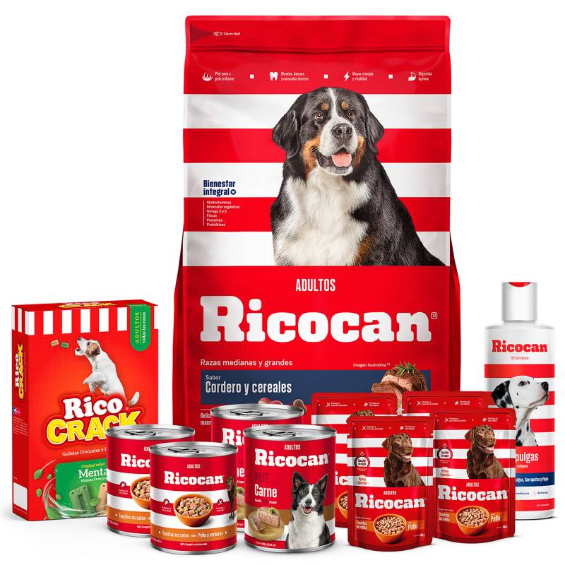 RICOCRACK - Pack Ricocan Cordero y Cereales  Adultos Razas Medianas y Grandes 22Kg