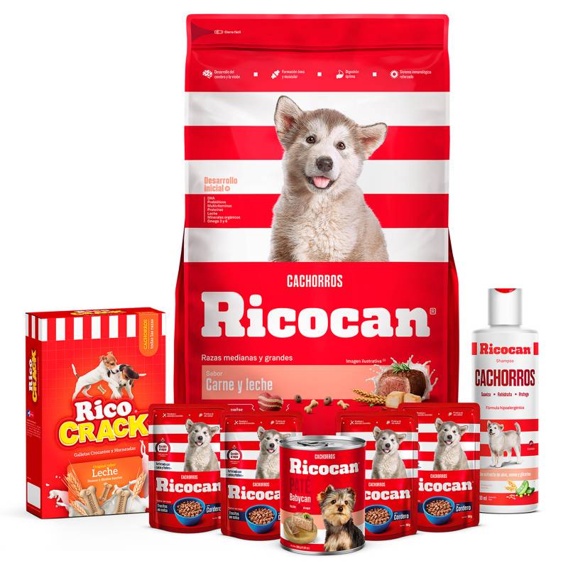 RICOCAN - Pack Ricocan Carne y Leche Cachorros Razas Mediana y Grande 15Kg