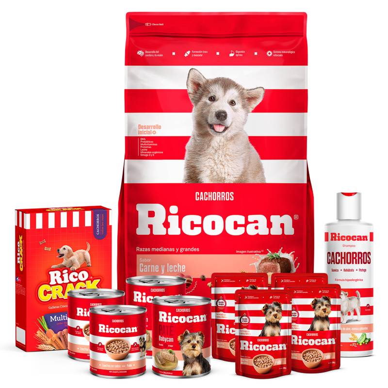 RICOCAN - Pack Ricocan Carne y Leche Cachorros Razas Medianas y Grandes 22Kg
