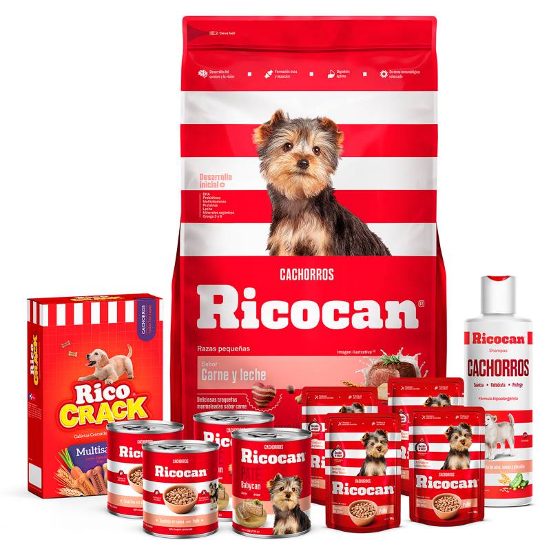 RICOCAN - Pack Ricocan Carne y Leche Cachorros Razas Pequeñas 22Kg