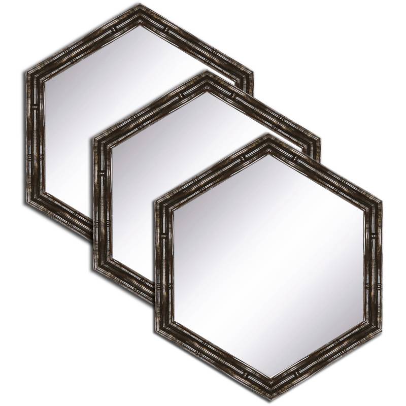 GENERICO - Set X3 Espejo Hexagonal Negro 20 cm