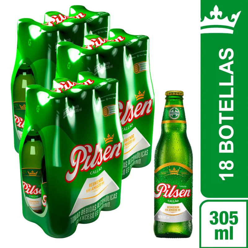PILSEN - Cerveza Pilsen 6Pack 305 ML x 3 (18 Botellas)