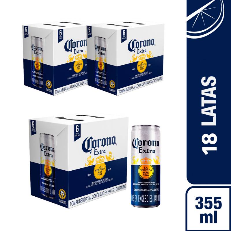 CORONA - Six Pack Corona en Lata 355ML x 3 (18 Latas)