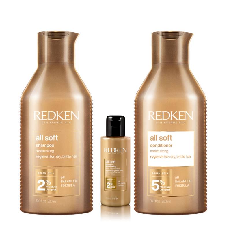 REDKEN - Set 360 All Soft para cabello seco (Shampoo+Acondicionador+One unite mini) REDKEN