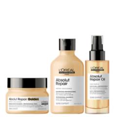LOREAL PROFESSIONNEL - Rutina para cabello dañado Absolut Repair: shampoo 300ml + mascarilla 250ml + oil 90ml