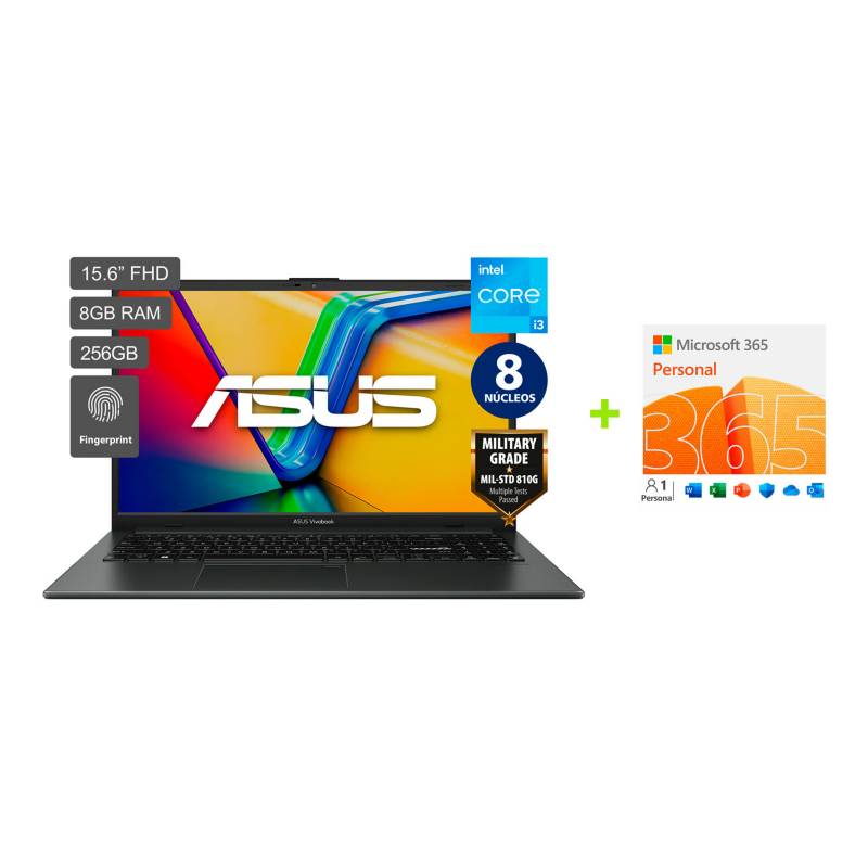 ASUS - Laptop Asus Intel Core i3 8GB 256GB SSD Vivobook Go 15 12° Gen 15.6" + Microsoft 365